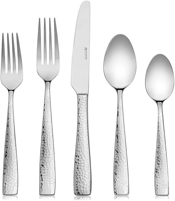 Hudson Essentials 40-Piece Hammered Stainless Steel 18/10 Flatware Silverware Set, Service for 8 (40-Piece Set) - Image 1