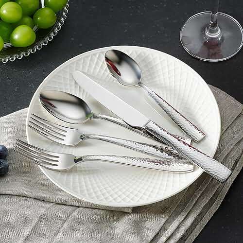 Hudson Essentials 40-Piece Hammered Stainless Steel 18/10 Flatware Silverware Set, Service for 8 (40-Piece Set) - Image 5