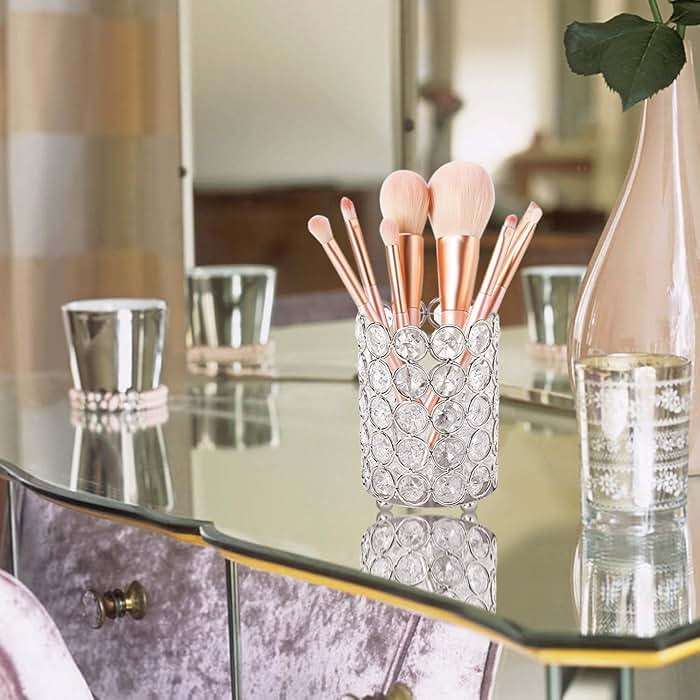 ShellKingdom Makeup Brush Holder, Clear Crystal Diamond Cosmetic Brush Storage Organizer Holder, Candle Holder for Wedding Christmas Birthdays Gifts Home Office Decor Dresser - Image 2