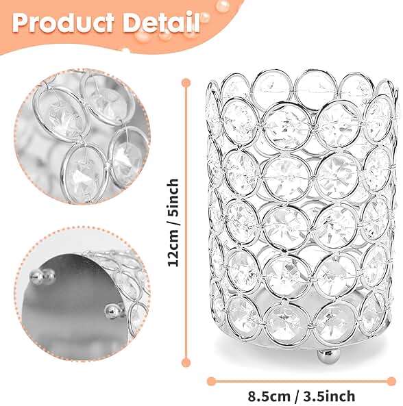 ShellKingdom Makeup Brush Holder, Clear Crystal Diamond Cosmetic Brush Storage Organizer Holder, Candle Holder for Wedding Christmas Birthdays Gifts Home Office Decor Dresser - Image 3