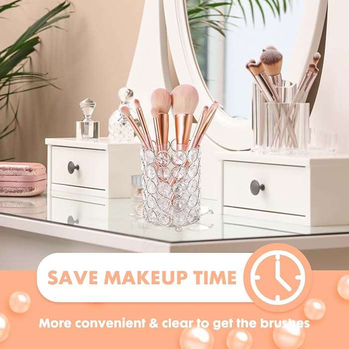 ShellKingdom Makeup Brush Holder, Clear Crystal Diamond Cosmetic Brush Storage Organizer Holder, Candle Holder for Wedding Christmas Birthdays Gifts Home Office Decor Dresser - Image 5