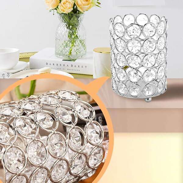 ShellKingdom Makeup Brush Holder, Clear Crystal Diamond Cosmetic Brush Storage Organizer Holder, Candle Holder for Wedding Christmas Birthdays Gifts Home Office Decor Dresser - Image 7