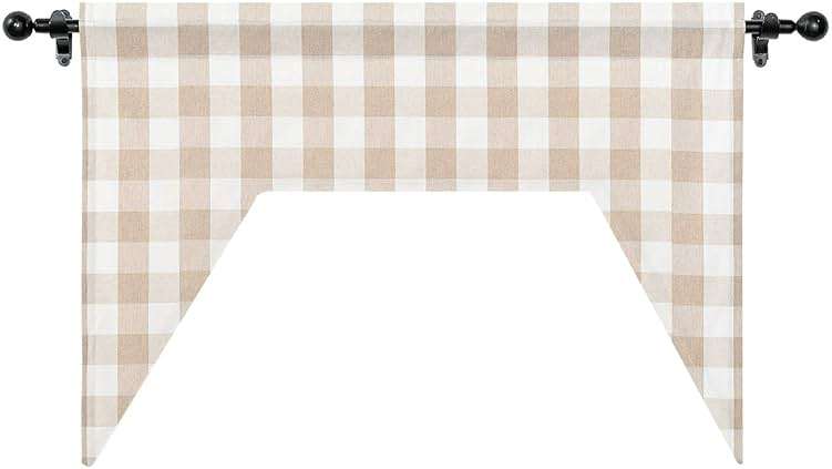NATUS WEAVER Curtain Swags for Widnows 1 Panel Classic Buffalo Check Swag Country Farmhouse Kitchen Window Curtain - Beige & White, W 54" x L 36" with a 16" Center Drop - Image 3