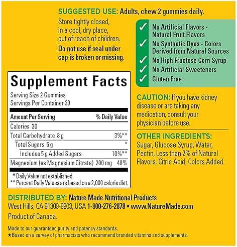 Nature Made High Absorption Magnesium Citrate 200 mg per serving, Magnesium Supplement for Muscle, Nerve, Bone and Heart Support, 60 Magnesium Gummies, 30 Day Supply - Image 5