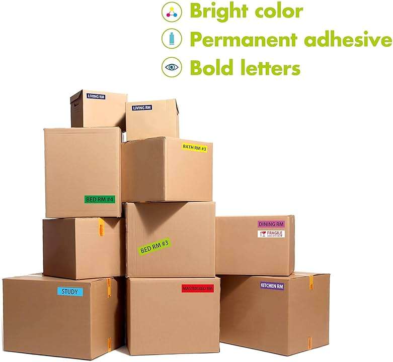 1200 Pcs 25 Designs Pre-Printed Color-Coded Home Moving Box Labels with Customizable Blank Sticker (Each Measures 3.9” x 0.9”) - Image 5