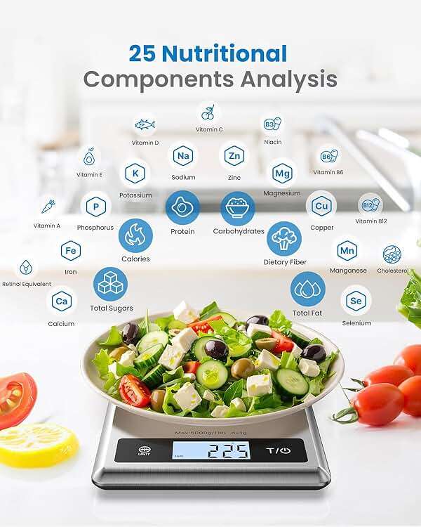 RENPHO Digital Food Scale with Nutritional Calculator, Smart Food Kitchen Scale, Food Weight Scale Grams and Ounces for Weight Loss, Calorie, Macro and Cooking, Stainless Steel - Image 3