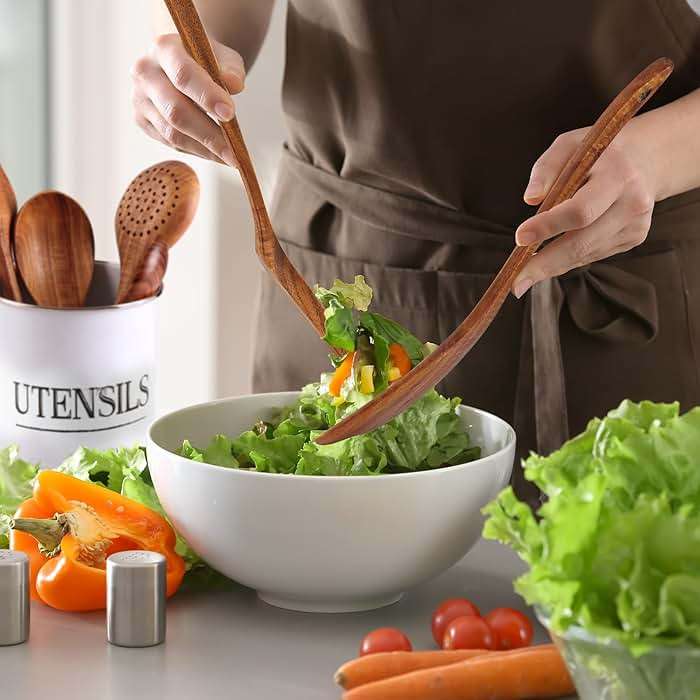 Zulay Kitchen 6 Piece Wooden Spoons for Cooking – Natural Teak Wooden Utensil Set, Easy to Clean, Durable, Smooth with Comfort Grip - Non Toxic Wooden Cooking Utensil Sets - Image 2