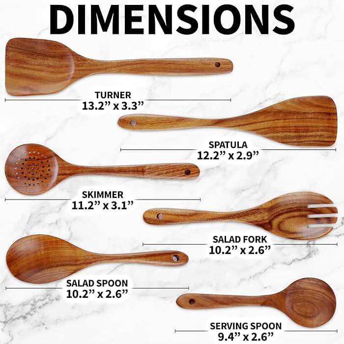 Zulay Kitchen 6 Piece Wooden Spoons for Cooking – Natural Teak Wooden Utensil Set, Easy to Clean, Durable, Smooth with Comfort Grip - Non Toxic Wooden Cooking Utensil Sets - Image 6