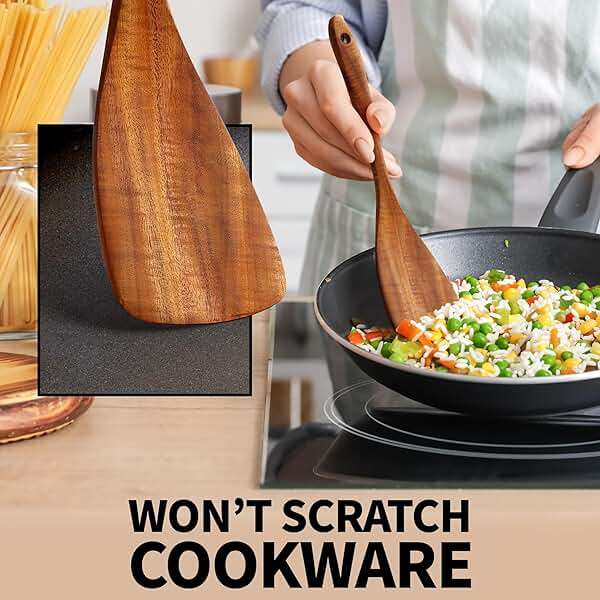 Zulay Kitchen 6 Piece Wooden Spoons for Cooking – Natural Teak Wooden Utensil Set, Easy to Clean, Durable, Smooth with Comfort Grip - Non Toxic Wooden Cooking Utensil Sets - Image 7