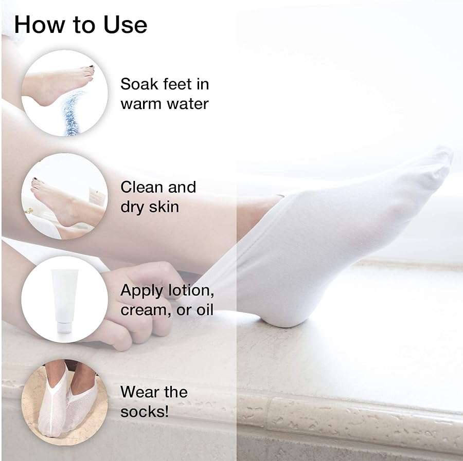 Eurow Moisturizing Cotton and Spandex Therapy Socks for Softening Dry Feet, Deep Hydration, and Spa-Like Skin Care Treatment, Perfect for Cracked Heels and Rough Skin, 2-Pair Set, White - Image 4