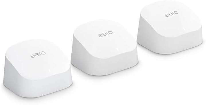 Amazon eero 6 mesh wifi system - Supports internet plans up to 500 Mbps, Coverage up to 4,500 sq. ft., Connect 75+ devices, 3-pack (1 router + 2 extenders) - Image 1