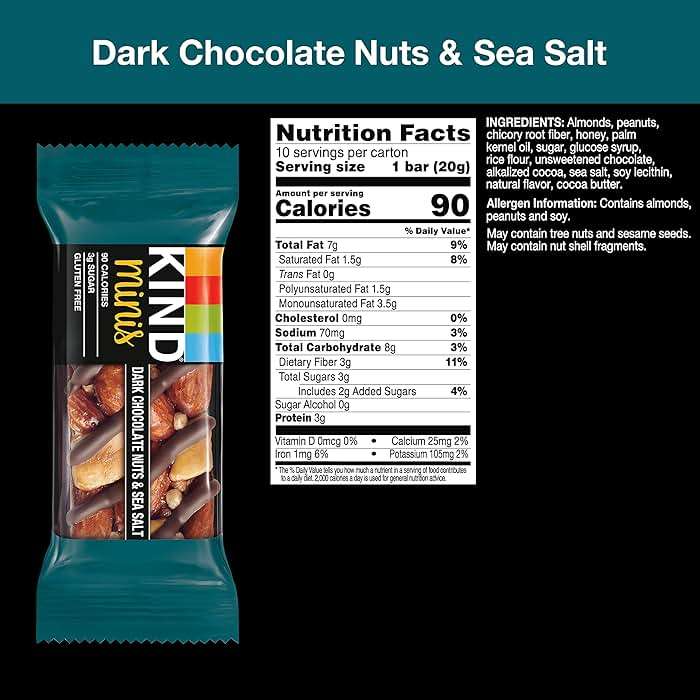 KIND Mini Snack Bars, Dark Chocolate Nuts & Sea Salt, Gluten Free, Low Sugar, Low Calorie Snacks, 10 Count - Image 2