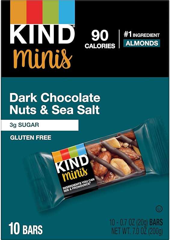 KIND Mini Snack Bars, Dark Chocolate Nuts & Sea Salt, Gluten Free, Low Sugar, Low Calorie Snacks, 10 Count - Image 3