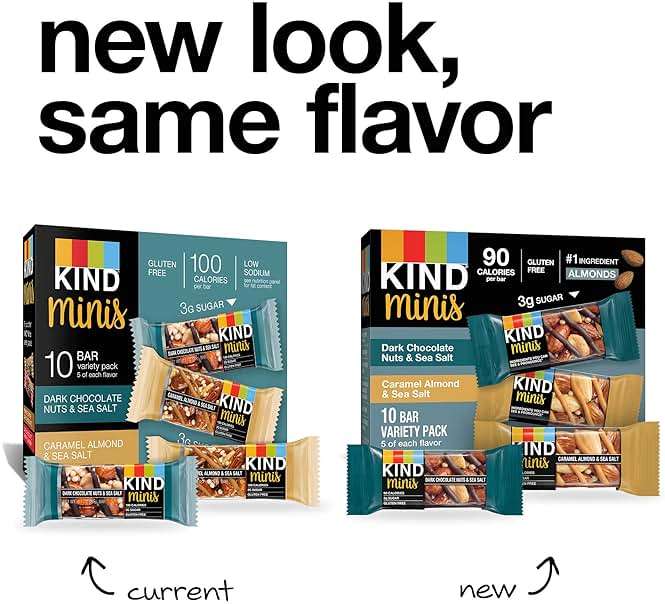 KIND Mini Snack Bars Variety Pack, Gluten Free, Low Sugar, Low Calorie Snacks, Dark Chocolate Nuts & Sea Salt, Caramel Almond & Sea Salt, 20 Count - Image 4