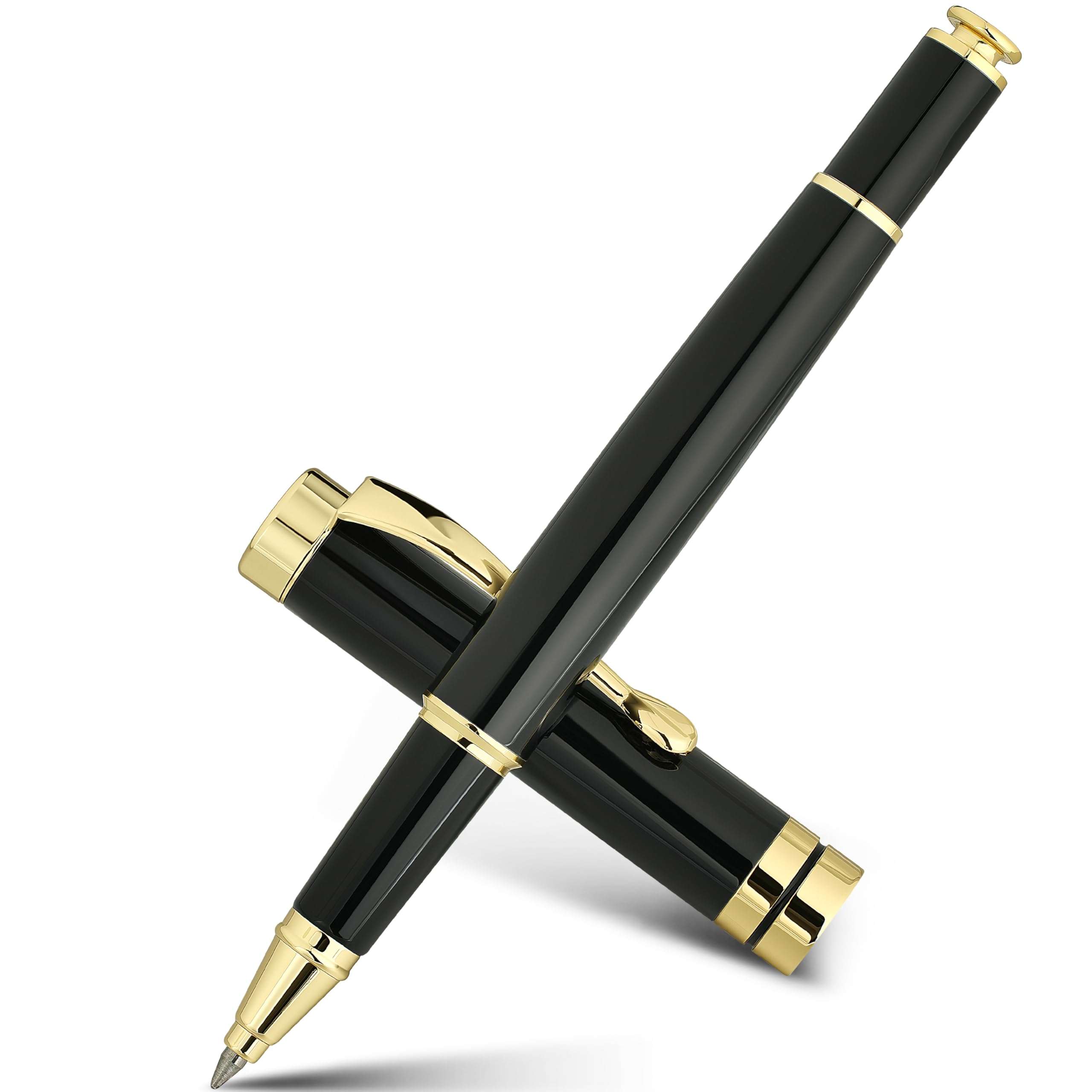 BEILUNER Ballpoint Pens, Stunning Black Chrome Metal Pen with Golden Trim, Best Ball Pen Gift Set for Men & Women, Professional, Executive, Office, Nice Pens-Gift Box with 0.5mm Black Extra Refill - Image 1