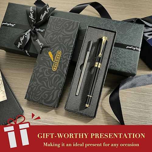 BEILUNER Ballpoint Pens, Stunning Black Chrome Metal Pen with Golden Trim, Best Ball Pen Gift Set for Men & Women, Professional, Executive, Office, Nice Pens-Gift Box with 0.5mm Black Extra Refill - Image 5