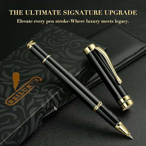 BEILUNER Ballpoint Pens, Stunning Black Chrome Metal Pen with Golden Trim, Best Ball Pen Gift Set for Men & Women, Professional, Executive, Office, Nice Pens-Gift Box with 0.5mm Black Extra Refill - Image 6