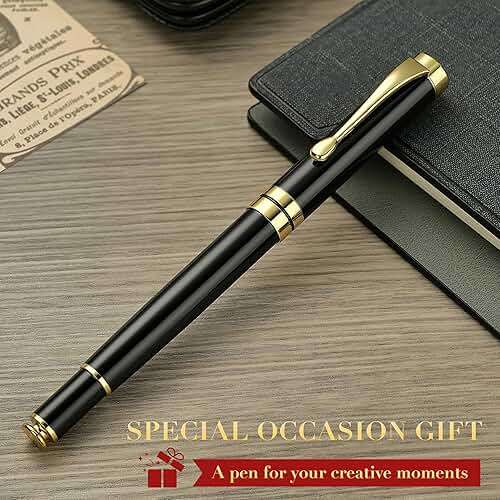 BEILUNER Ballpoint Pens, Stunning Black Chrome Metal Pen with Golden Trim, Best Ball Pen Gift Set for Men & Women, Professional, Executive, Office, Nice Pens-Gift Box with 0.5mm Black Extra Refill - Image 7