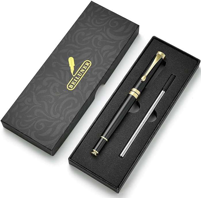 BEILUNER Ballpoint Pens, Stunning Black Chrome Metal Pen with Golden Trim, Best Ball Pen Gift Set for Men & Women, Professional, Executive, Office, Nice Pens-Gift Box with 0.5mm Black Extra Refill - Image 8