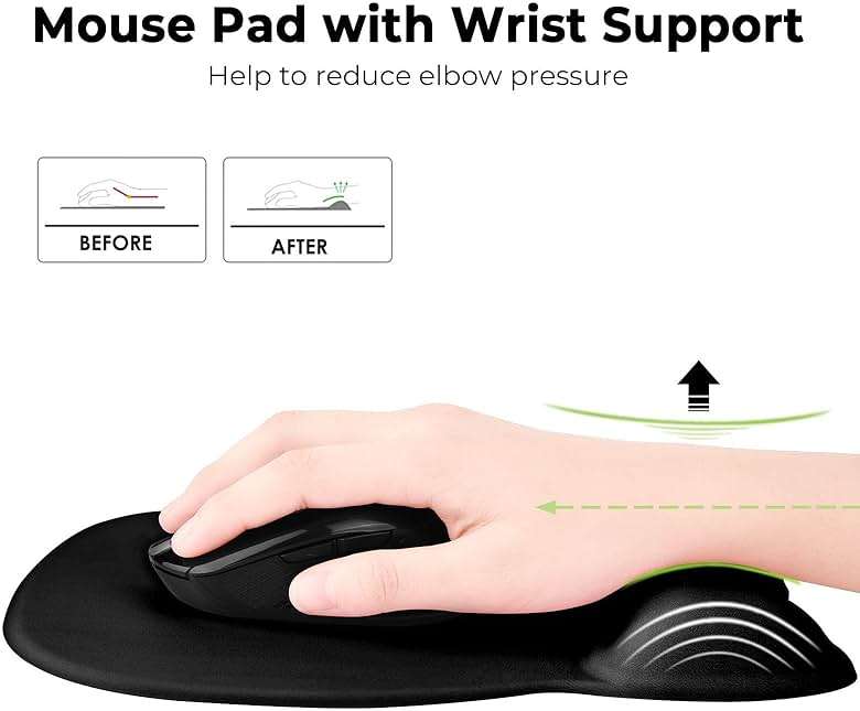 EooCoo Ergonomic Mouse Pad with Wrist Support, Mousepad with Memory Foam Wrist Rest and Non-Slip Base for Computer, Cafe, Home & Office, 9.64 x 8.26 in Office Desk Accessories - Image 2