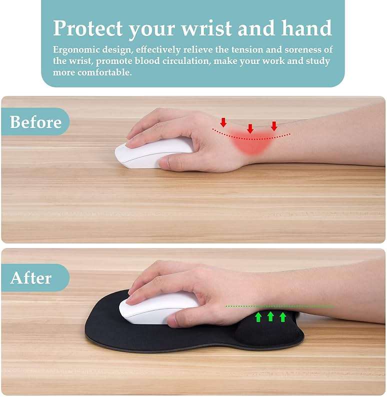 EooCoo Ergonomic Mouse Pad with Wrist Support, Mousepad with Memory Foam Wrist Rest and Non-Slip Base for Computer, Cafe, Home & Office, 9.64 x 8.26 in Office Desk Accessories - Image 6