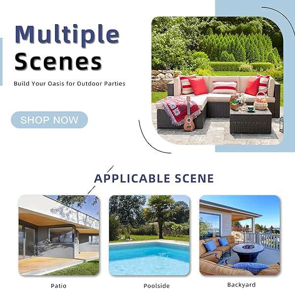 Vongrasig 5 Piece Patio Furniture Sets, Outdoor Patio Set Sectional Sofa, All-Weather PE Rattan Outdoor Couch with Ottoman, Glass Table for Garden, Backyard, Porch, Beige - Image 7