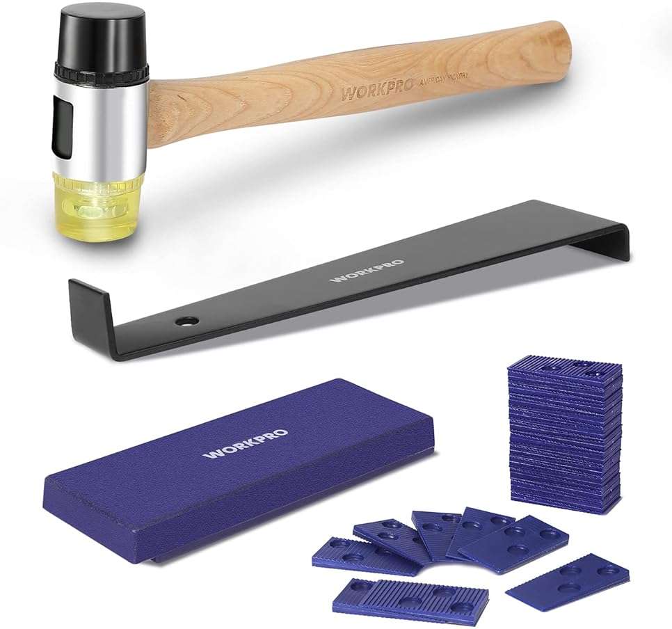 WORKPRO Laminate Wood Flooring Installation Kit with Reinforced Double-Faced Mallet, Heavy Duty Pull Bar, Tapping Block and 30-Piece Spacers Included,Multicolor - Image 1