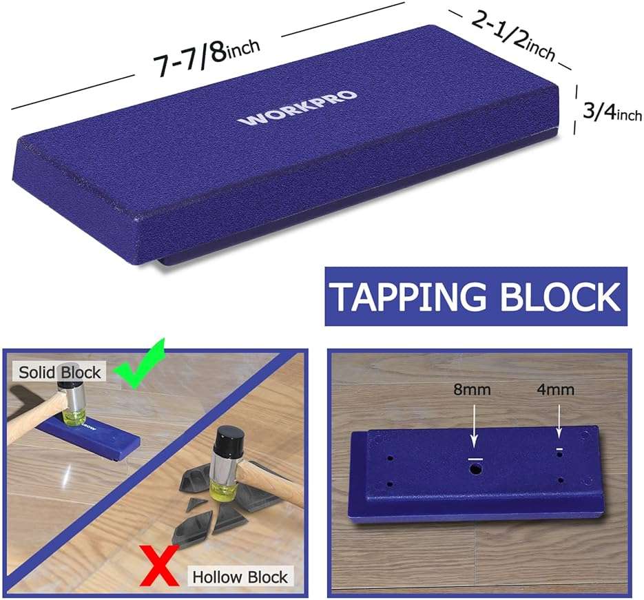 WORKPRO Laminate Wood Flooring Installation Kit with Reinforced Double-Faced Mallet, Heavy Duty Pull Bar, Tapping Block and 30-Piece Spacers Included,Multicolor - Image 4