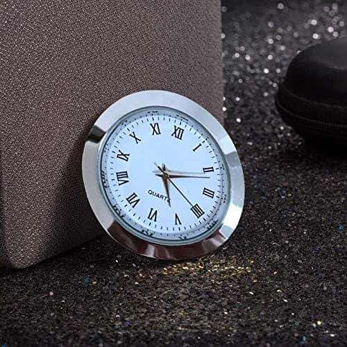 HILLHOME Mini Clock Insert 1-1/2 Inch (37 mm) Round Quartz Movement Miniature Clock White Face Silver Tone Bezel Roman Numerals Fit 35 mm Diameter Hole - Image 2