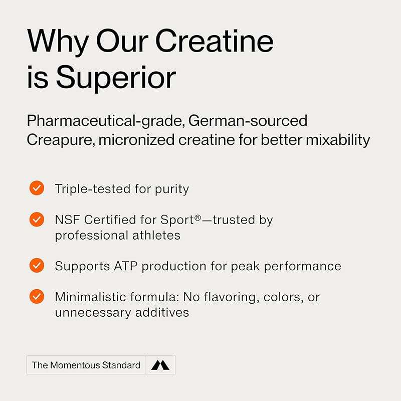 Momentous Creatine Monohydrate Powder - Creatine Powder - Supports Strength, Lean Muscle, & Recovery for Men & Women - NSF Certified for Sport - 5 g per Serving - 90 Servings - Image 3