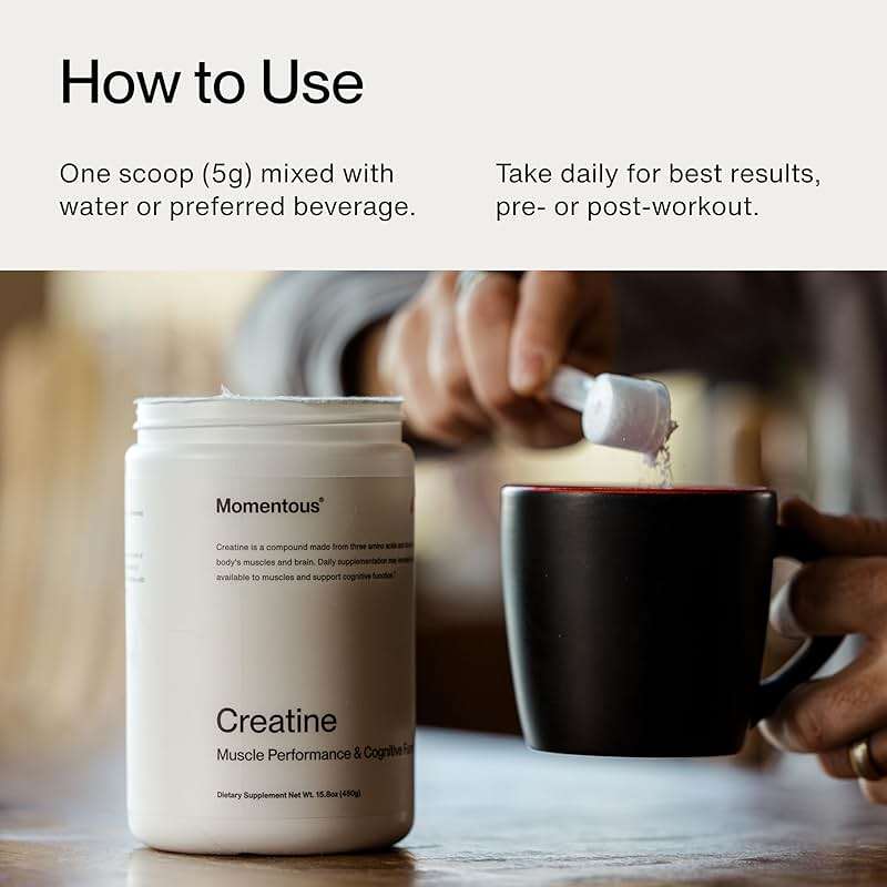 Momentous Creatine Monohydrate Powder - Creatine Powder - Supports Strength, Lean Muscle, & Recovery for Men & Women - NSF Certified for Sport - 5 g per Serving - 90 Servings - Image 5