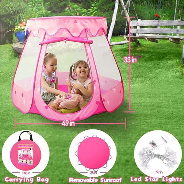 Crayline Pop Up Princess Tent with Star Light, Toys for 1 2 3 Year Old Girl Birthday Gift, Baby Girl Toys, Ball Pit for 12-18 Months Toddler Gift, Easy to Pop Up and Assemble(Pink) - Image 2