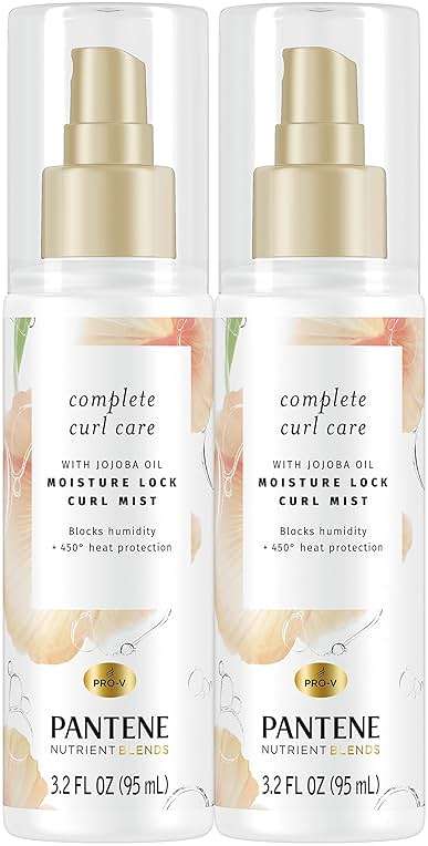 Pantene Heat Protectant Spray with Jojoba Oil for Curly Hair, Nutrient Blends Moisture Lock Curl Mist, Sulfate Free, 3.2 fl oz Twin Pack - Image 1