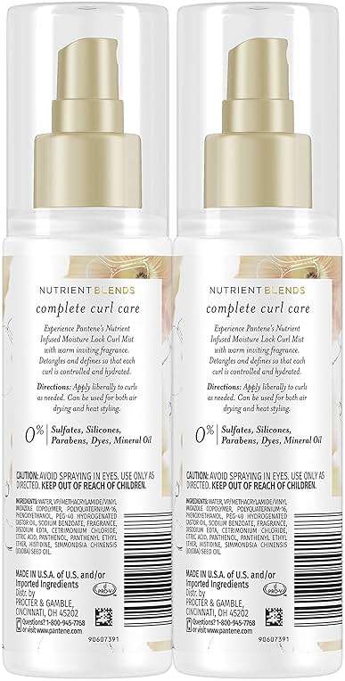 Pantene Heat Protectant Spray with Jojoba Oil for Curly Hair, Nutrient Blends Moisture Lock Curl Mist, Sulfate Free, 3.2 fl oz Twin Pack - Image 2