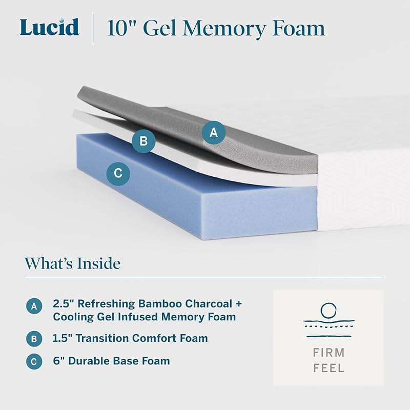 Lucid® 10" Firm Gel Memory Foam Mattress – Bamboo Charcoal & Cooling Gel – Fiberglass Free – Bed in a Box – CertiPUR-US® Certified – Twin XL Size - Image 2