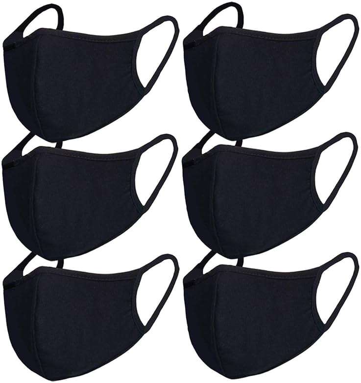 FECEDY 6pcs/Pack Black Mask Windproof Dustproof Masks Breathable Reusable Washed for Outdoor Sport Half Face Earloop Cotton Masks - Image 1