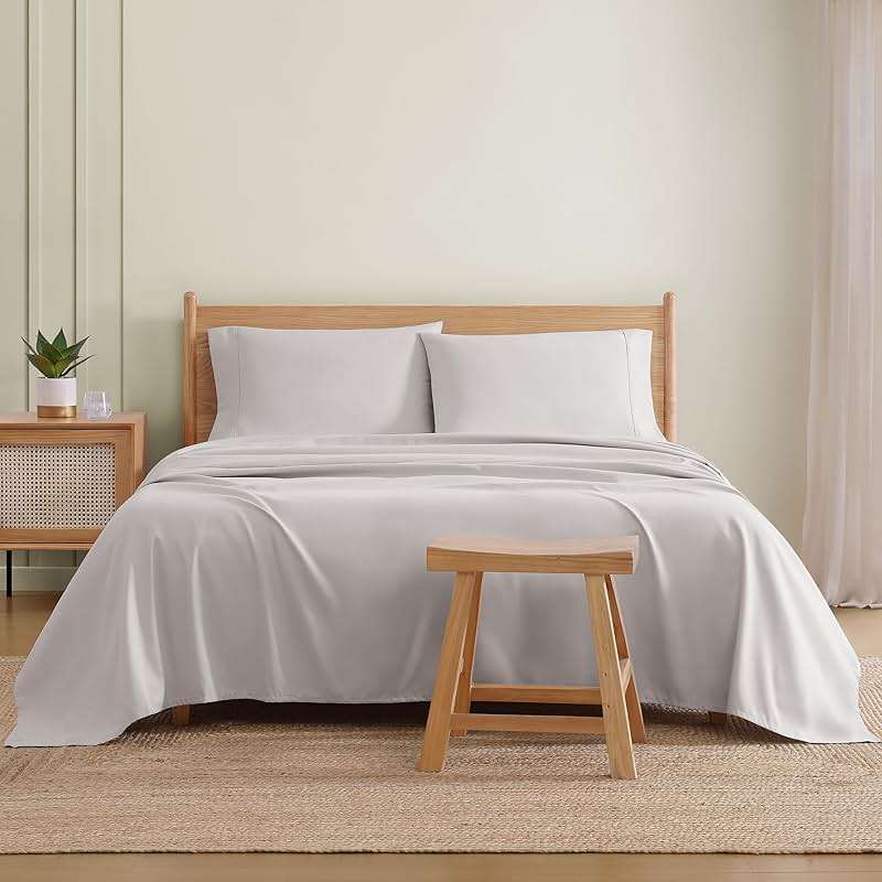 UGG Hedi Queen Sheet Set 4-Piece Luxury Cooling Sheets Deep Pockets Premium Bedding with 2 Pillow Shams Hypoallergenic Machine Washable Soft Lightweight Bed Set for Bedroom, Queen, Stone Grey - Image 2