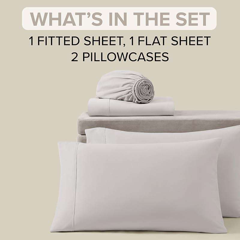 UGG Hedi Queen Sheet Set 4-Piece Luxury Cooling Sheets Deep Pockets Premium Bedding with 2 Pillow Shams Hypoallergenic Machine Washable Soft Lightweight Bed Set for Bedroom, Queen, Stone Grey - Image 4