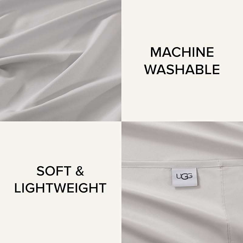 UGG Hedi Queen Sheet Set 4-Piece Luxury Cooling Sheets Deep Pockets Premium Bedding with 2 Pillow Shams Hypoallergenic Machine Washable Soft Lightweight Bed Set for Bedroom, Queen, Stone Grey - Image 5