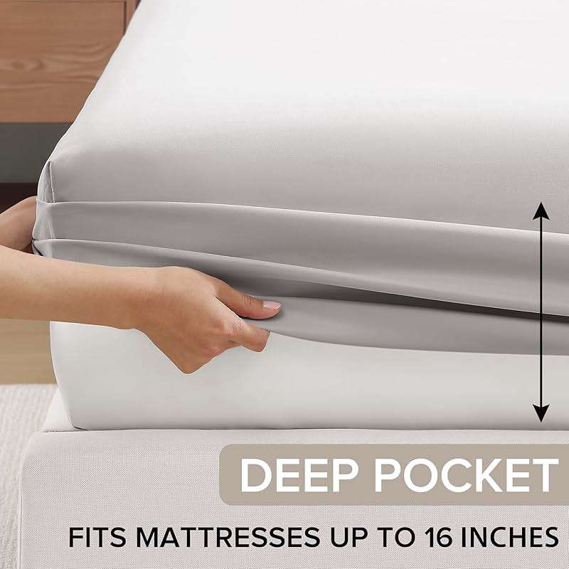 UGG Hedi Queen Sheet Set 4-Piece Luxury Cooling Sheets Deep Pockets Premium Bedding with 2 Pillow Shams Hypoallergenic Machine Washable Soft Lightweight Bed Set for Bedroom, Queen, Stone Grey - Image 6