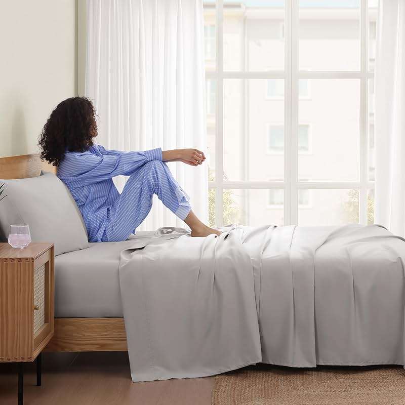 UGG Hedi Queen Sheet Set 4-Piece Luxury Cooling Sheets Deep Pockets Premium Bedding with 2 Pillow Shams Hypoallergenic Machine Washable Soft Lightweight Bed Set for Bedroom, Queen, Stone Grey - Image 7