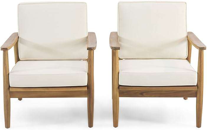 Christopher Knight Home Felix Outdoor Acacia Wood Club Chair (Set of 2), Teak Finish, Beige - Image 1
