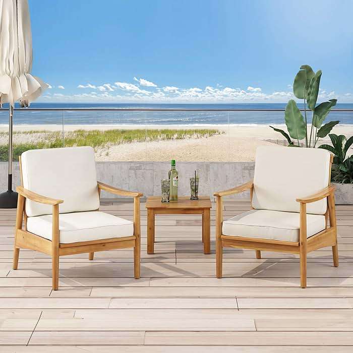 Christopher Knight Home Felix Outdoor Acacia Wood Club Chair (Set of 2), Teak Finish, Beige - Image 2