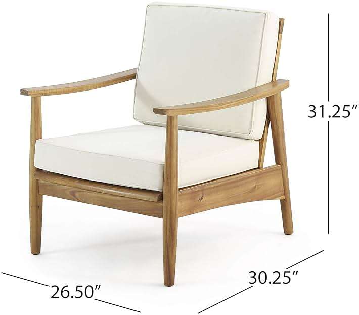 Christopher Knight Home Felix Outdoor Acacia Wood Club Chair (Set of 2), Teak Finish, Beige - Image 3