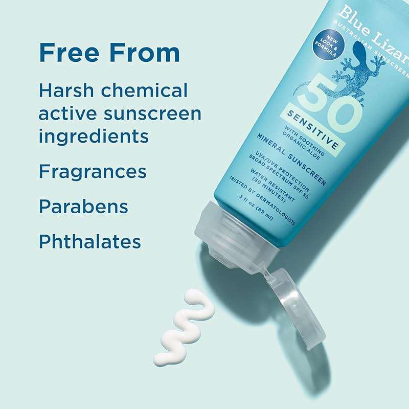 Blue Lizard SENSITIVE Mineral Sunscreen with Zinc Oxide, SPF 50+, Water Resistant, UVA/UVB Protection with Smart Cap Technology - Fragrance Free, 3 oz. Tube - Image 6