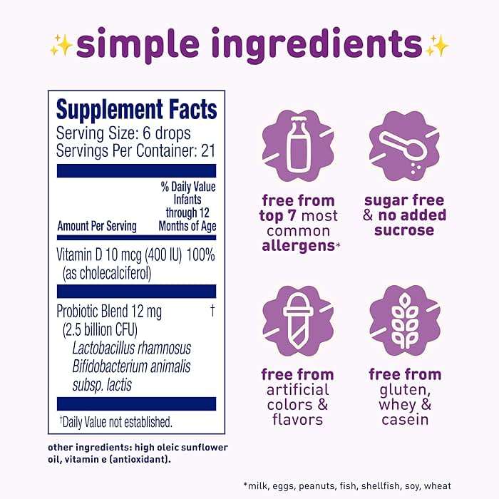 Enfamil Prenatals & Baby Vitamins Dual Probiotics Drops, Supports Baby's Immune & Digestive Health*, 8.7mL Bottle​ - Image 2