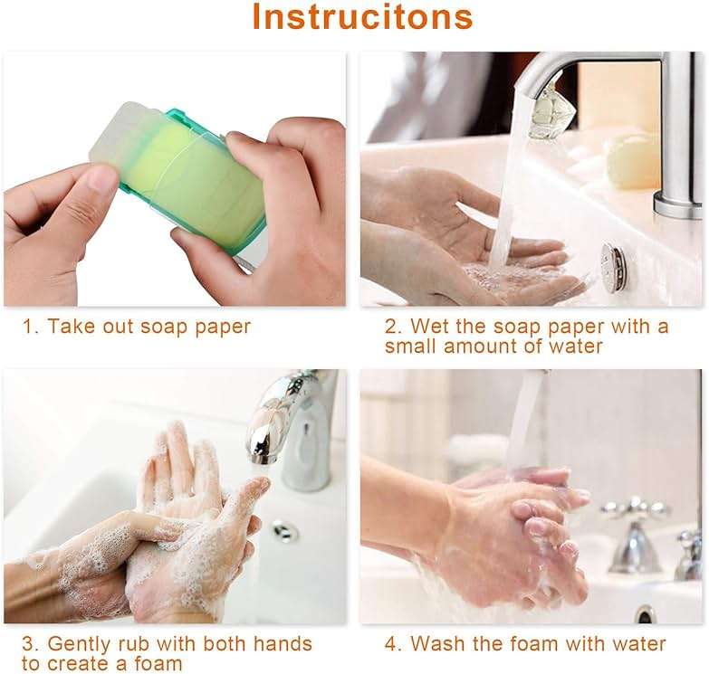 HongyiTime 2 Boxs (100 Sheets) Hand Washing Soap Sheets for Outdoor Travel,Portable Camping Hand Soap,Hiking Washing Hand Bath Paper Soap for Travel,BBQ,Party,School,Girls - Image 2