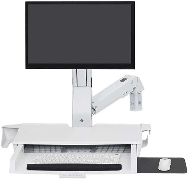 Ergotron StyleView Wall Mount for Monitor, Bar Code Scanner, Keyboard, Wrist Rest, Mouse - White - 1 Display(s) Supported24 Screen Support - 32 lb Load Capacity - 75 x 75, 100 x 100 VESA Standard - Image 2
