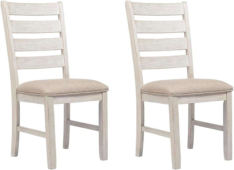 Signature Design by Ashley Skempton Dining Chairs Set of 2, Cushioned Seat, Wood and Engineered Wood, Coastal Farmhouse Kitchen Seating, White & Light Brown, 18" W x 22" D x 39" H - Image 1