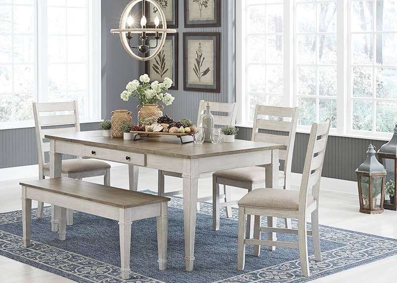 Signature Design by Ashley Skempton Dining Chairs Set of 2, Cushioned Seat, Wood and Engineered Wood, Coastal Farmhouse Kitchen Seating, White & Light Brown, 18" W x 22" D x 39" H - Image 12